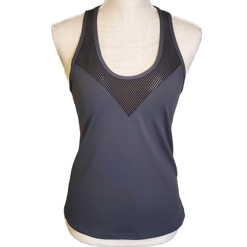 POP FIT | Women's gray with mesh panel detail athleisure tanktop.